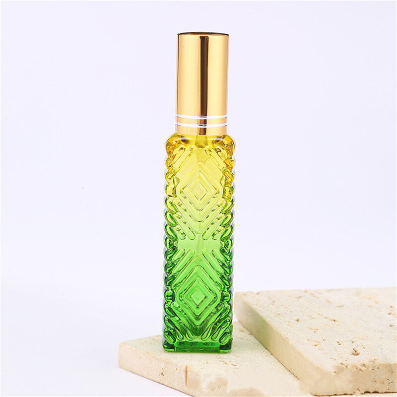 Botella de Perfume de vidrio cuadrada colorida de 15ml, Mini botella de Spray de embalaje cosmético de fragancia gruesa, viales de vidrio rellenables