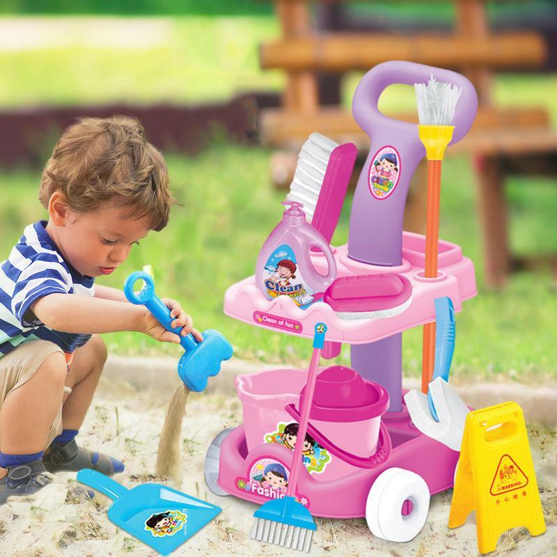 Kids Cleaning Toys Set Simulation Housekeeping Pretend Play Toys Sweeping Mop Broom Toys Play House Toys Kids Christmas Gifts