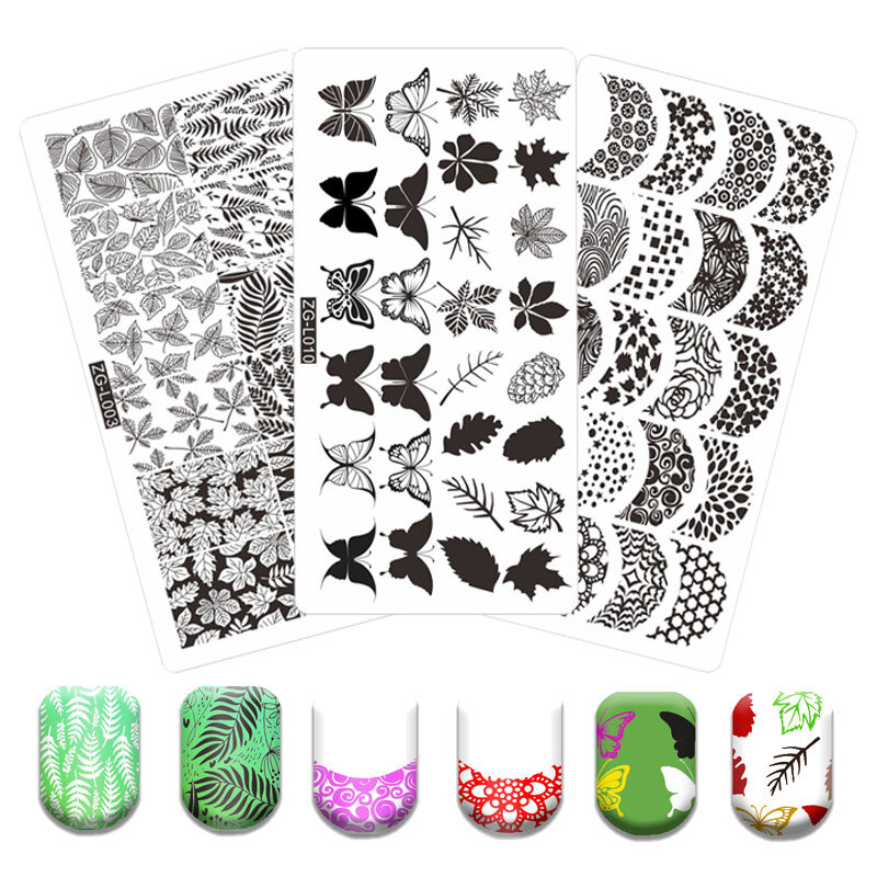 Foglie di acero Stamping Plate Line Skull Image acciaio inossidabile Butterfly Pinecone Design Nail Art Stamping Plate Lace Cat