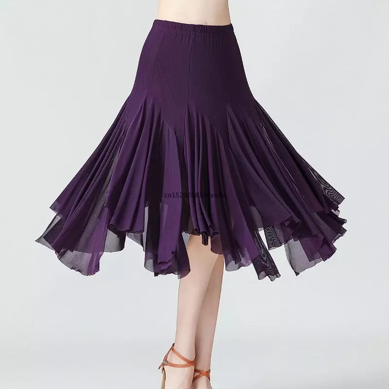 Mesh mid length skirt dance practice performance dress, large swing skirt, social dance square dance, sha sha half skirt
