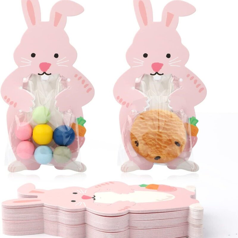 Kotak permen kartun kelinci kartu Lollipop, perlengkapan kemasan hadiah DIY anak-anak dekorasi tas pesta musim semi Paskah bahagia kartu Lollipop 1 buah