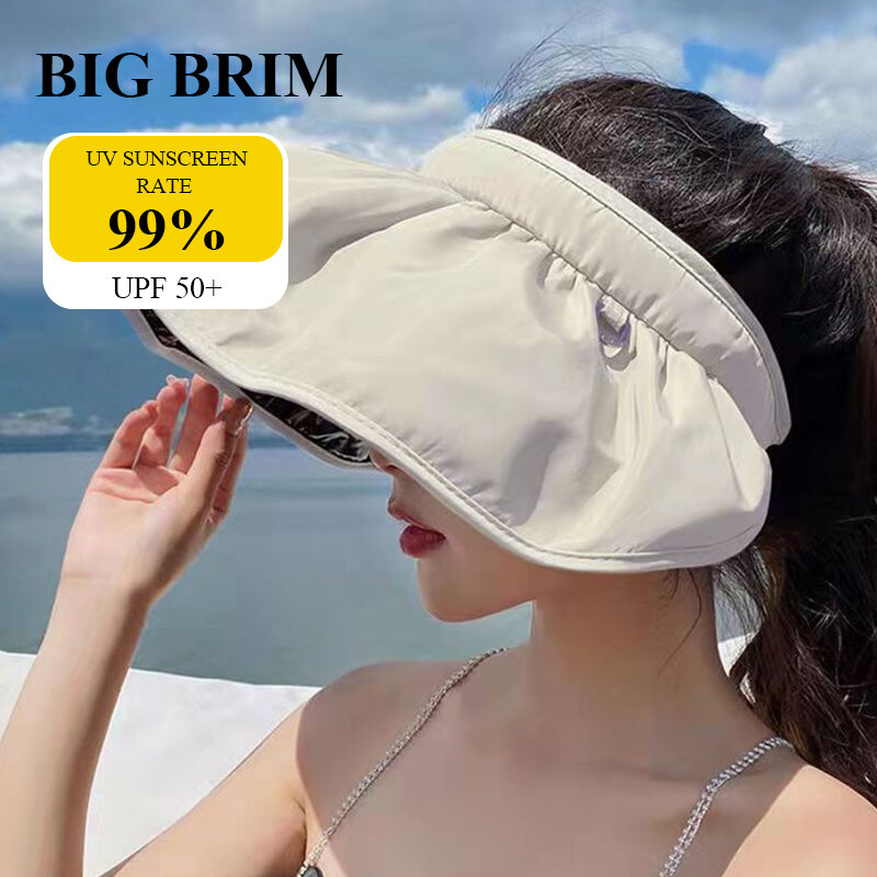 Sombrero protector solar con carcasa de goma negra UPF50 + para mujer, resistente a los rayos UV, medio vacío, sombrilla que cubre la cara, 5 colores