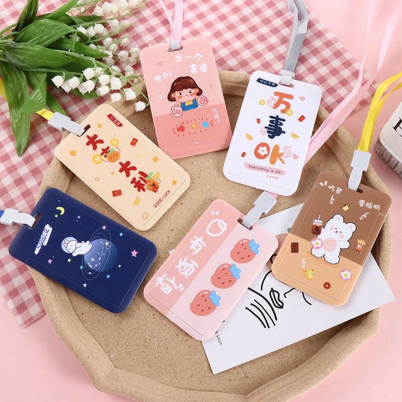 Cute Bank Credit Card Name Tags Sliding Cover Work Card ID Badge Holder Badge Case Card Protective Cover Card Holder with rope