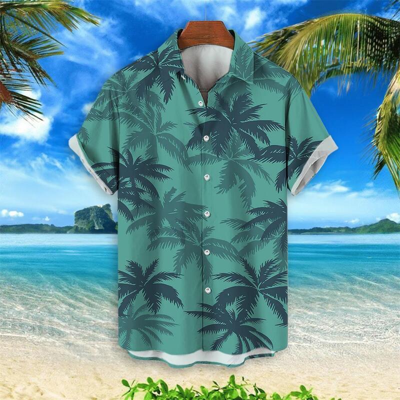 Camisa hawaiana de árbol de Coco para hombre, ropa de fiesta, Top, camisas informales, camisa de manga corta, moda de verano, 2024