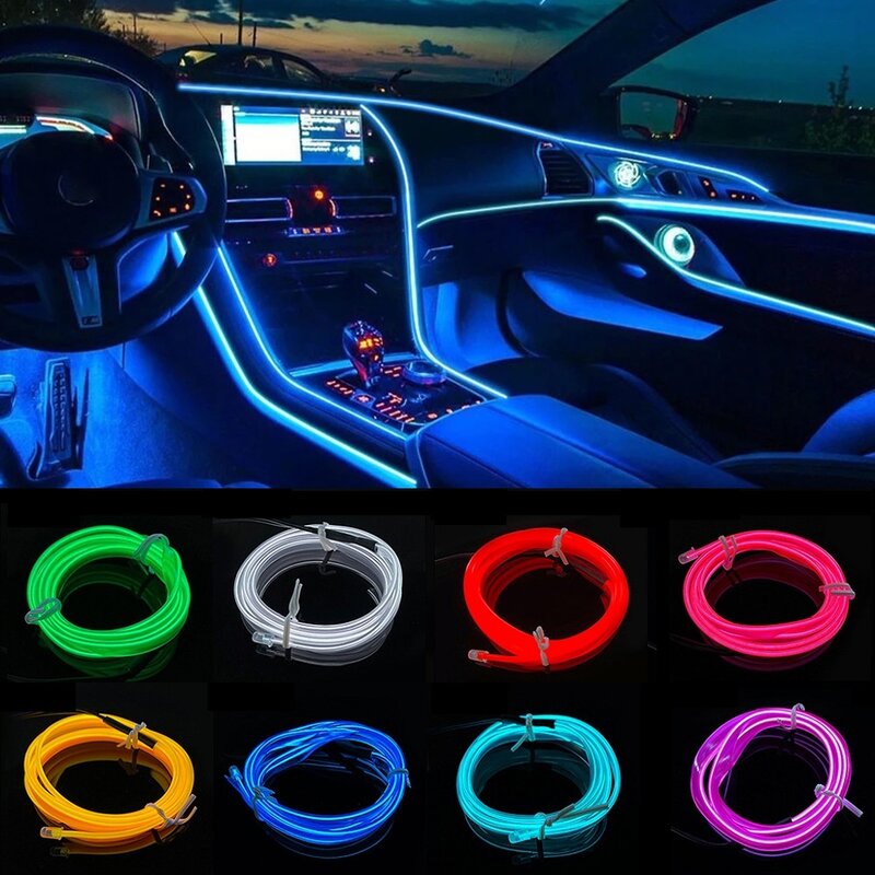 10M/1M/3M/5M Led do wnętrza samochodu dekoracyjna lampa neonowy pasek okablowania dla Auto DIY elastyczna oświetlenie otoczenia dioda USB imprezowa atmosfera