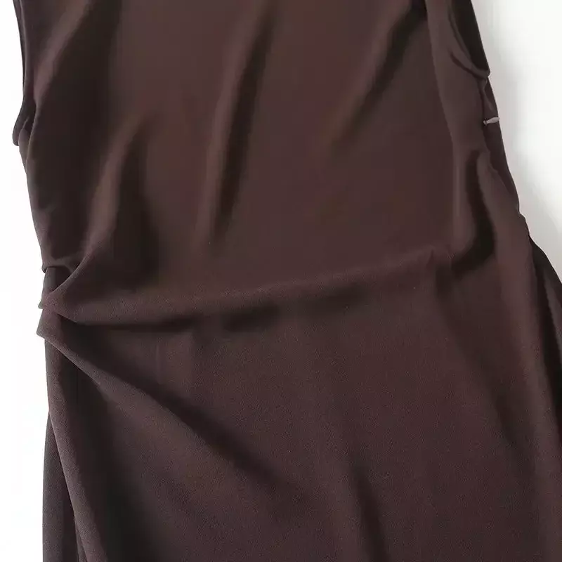 Damska 2023 elegancka modna miękka w dotyku minimalistyczny Design talia wysoka sukienka Retro bez rękawów z okrągłym dekoltem damska sukienka z dekoltem