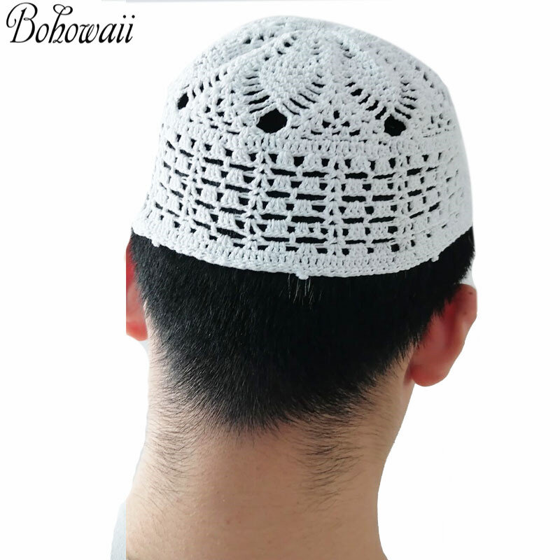 Topi doa bohemow, untuk pria, Muslim, hadiah lebaran, topi Kufi katun bersirkulasi udara