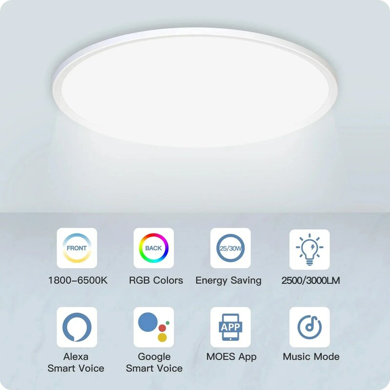 MOES Smart WIFI Ceiling Light ultrathin Energy-saving RGB Dimmable Lighting LED Lamp TUYA APP Remote Control Voice Google Alexa