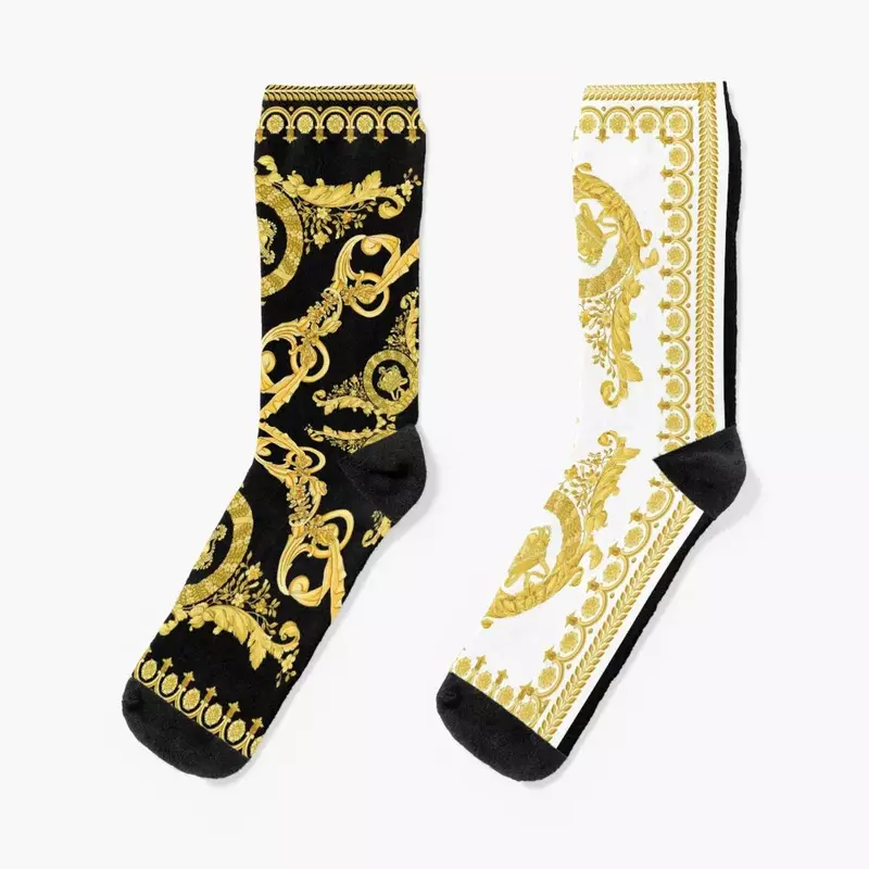 Calcetines VINTAGE con adorno barroco griego para hombre y mujer, medias de GoldenMeander y Meandros, bonitos calcetines de baloncesto kawaii para niños