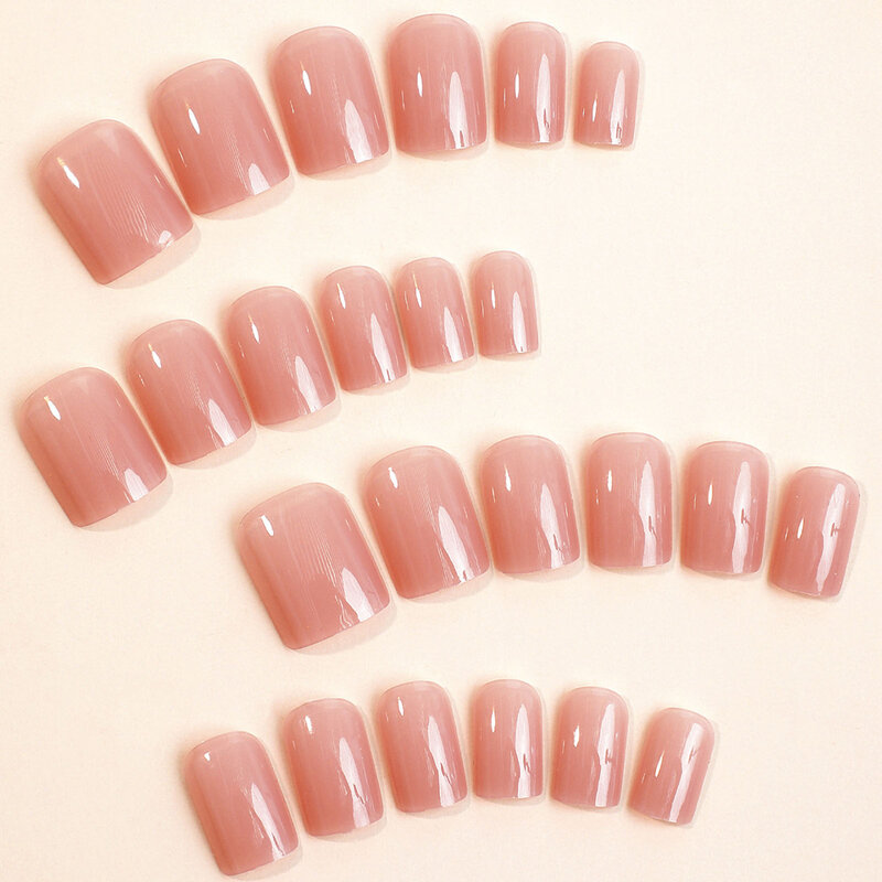 Короткие однотонные искусственные ногти с гладкой кромкой нежно-розовые ногти с клейкой лентой для украшения ногтей своими руками