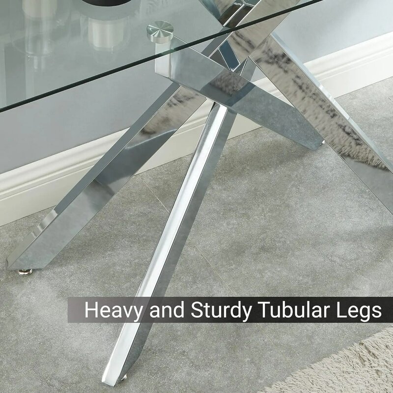 Modern Style Console Table Narrow Sofa Table with Tempered Glass Top and Metal Tubular Legs, 45" Lx18 Wx30 H, Silver