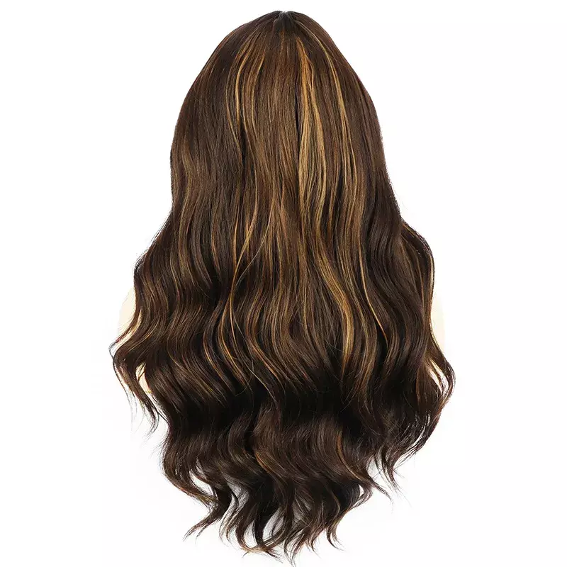 Wig rambut renda kecil wanita, rambut palsu pesta campuran panjang warna coklat keriting