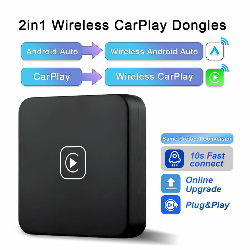 2024 CarPlay แอนดรอยด์ออโต้แบบไร้สาย2 in 1กล่องตัวรับสัญญาณ WiFi Spotify สำหรับ MAZDA Toyota Mercedes Peugeot Volvo Support Netflix
