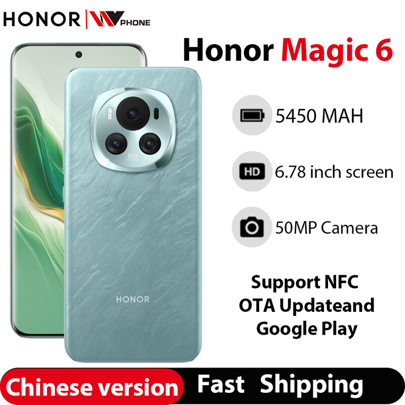 Honor-Magic6 5G Telemóveis, Google Play, Snapdragon 8, Processador Gen 3, 6.78 "OLED, Display 120Hz, 5450mAh, 50W, SUPERVOOC NFC, OTA