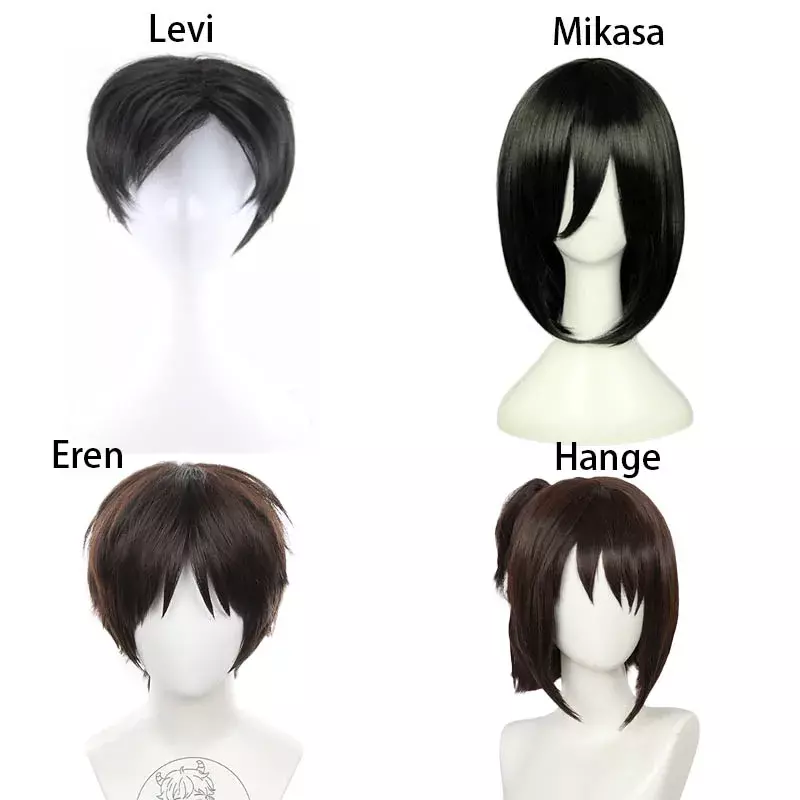 Cosplay Anime Levi Ackerman Mikasa Ackerman Eren Jaeger Hange Zoe parrucca Cosplay parrucca resistente alle alte temperature + rete per parrucca