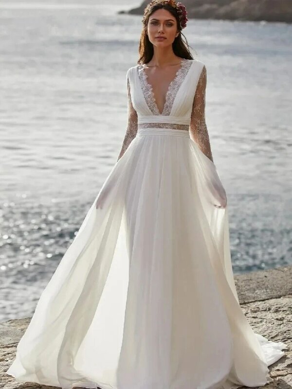 Женское свадебное платье It's yiiya, белое платье А-силуэта из шифона и атласа с V-образным вырезом на лето 2024