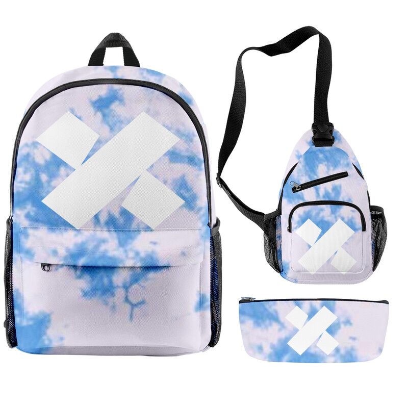 Sam and Colby Merch XPLR Shatter Light Blue Tie Dye 3pcs/set Backpack 2022 Casual Style School Bag Unisex Bags
