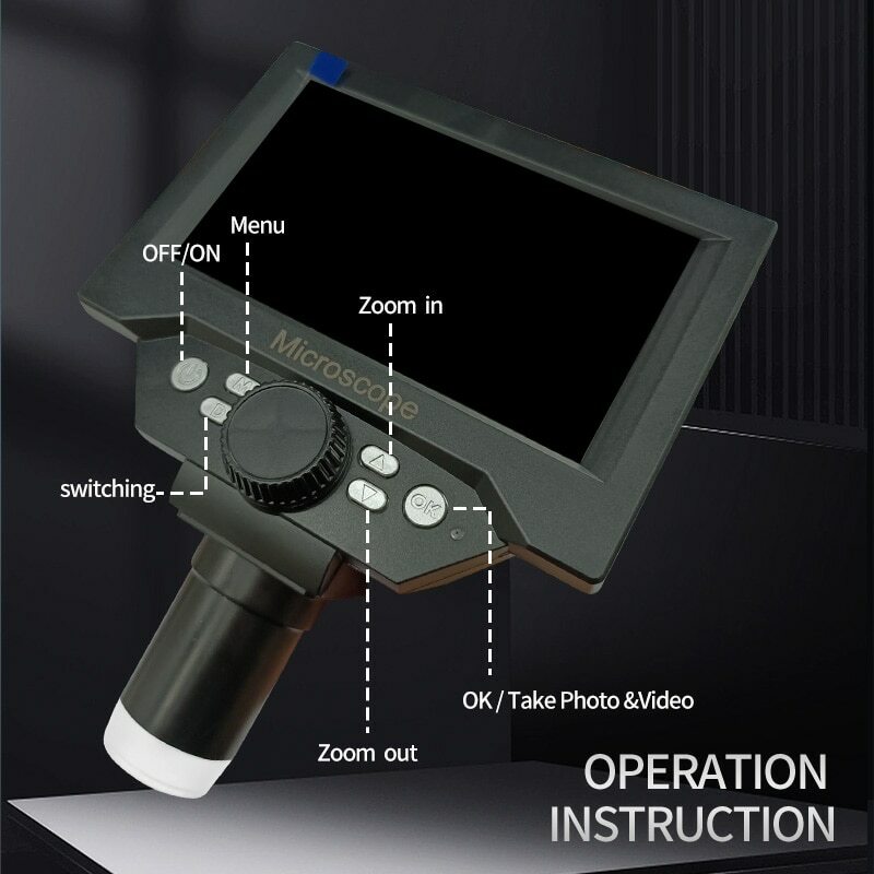 LCD 디지털 현미경 스탠드 장착 동전 현미경 돋보기, 전자 수리 납땜 현미경, 5.5 인치, 1000X, 1080P