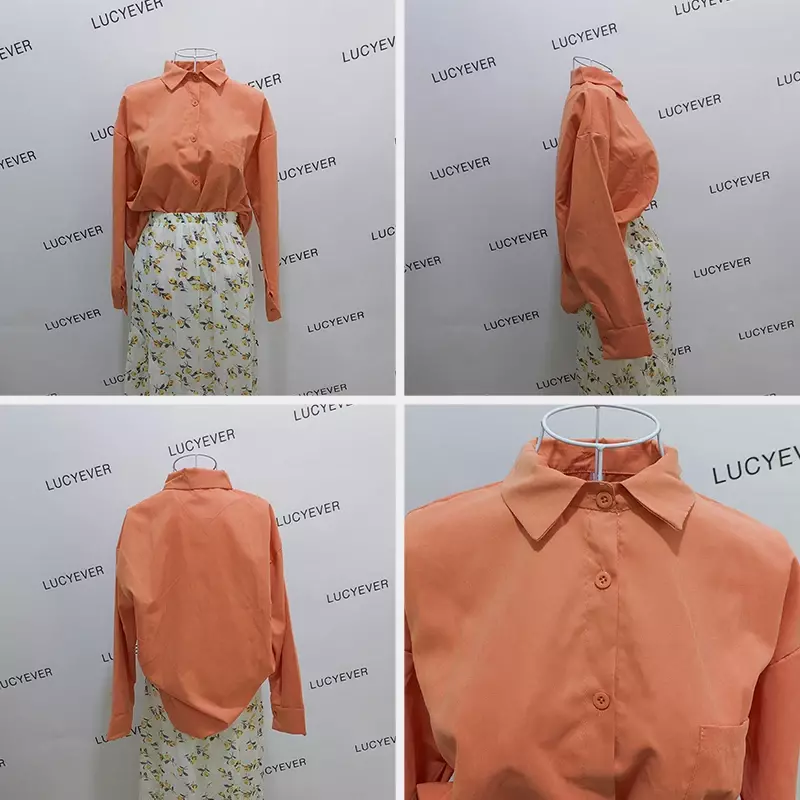 Blusa de manga larga holgada para mujer, camisa con bolsillo, color rosa, blanco y amarillo, de lujo, B 34USD-Biyaby, primavera 2024