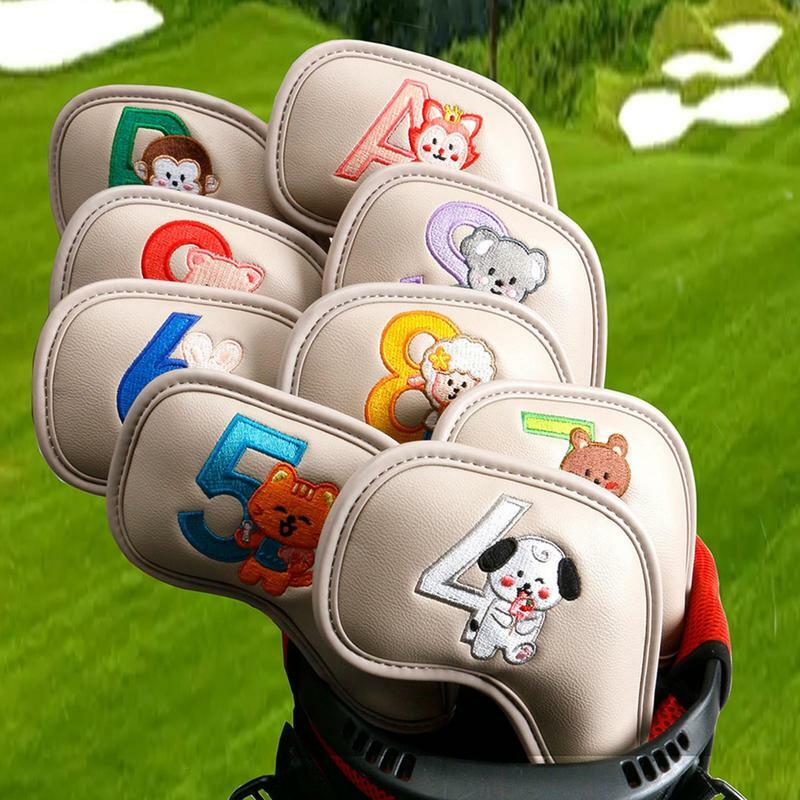 9/10Pcs Portable PU Golf Club Iron Head Covers Protector Golfs Head Cover Set Golf Accessories Golf Putter Cover Golf Headcover