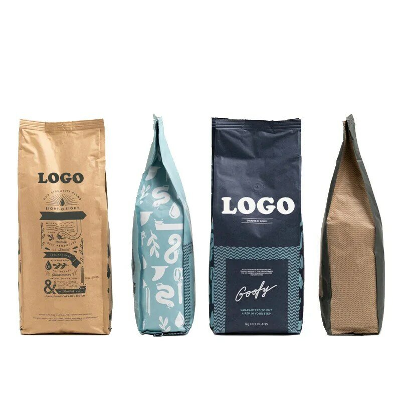 Prodotto personalizzato, clip per sacchetti sigillanti stampati personalizzati chicchi di caffè vuoti fondo piatto per patate imballaggio a goccia per alimenti sacchetti di caffè con va