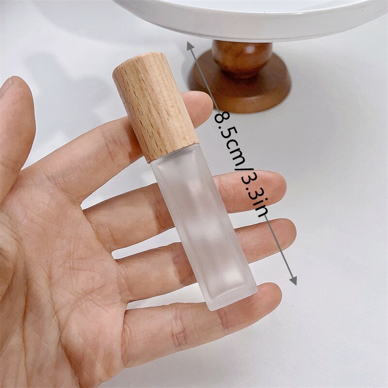 Mini botella de Perfume con atomizador, viales de muestra de vidrio esmerilado fino ámbar transparente, tapa de madera, accesorios de viaje, 9ml