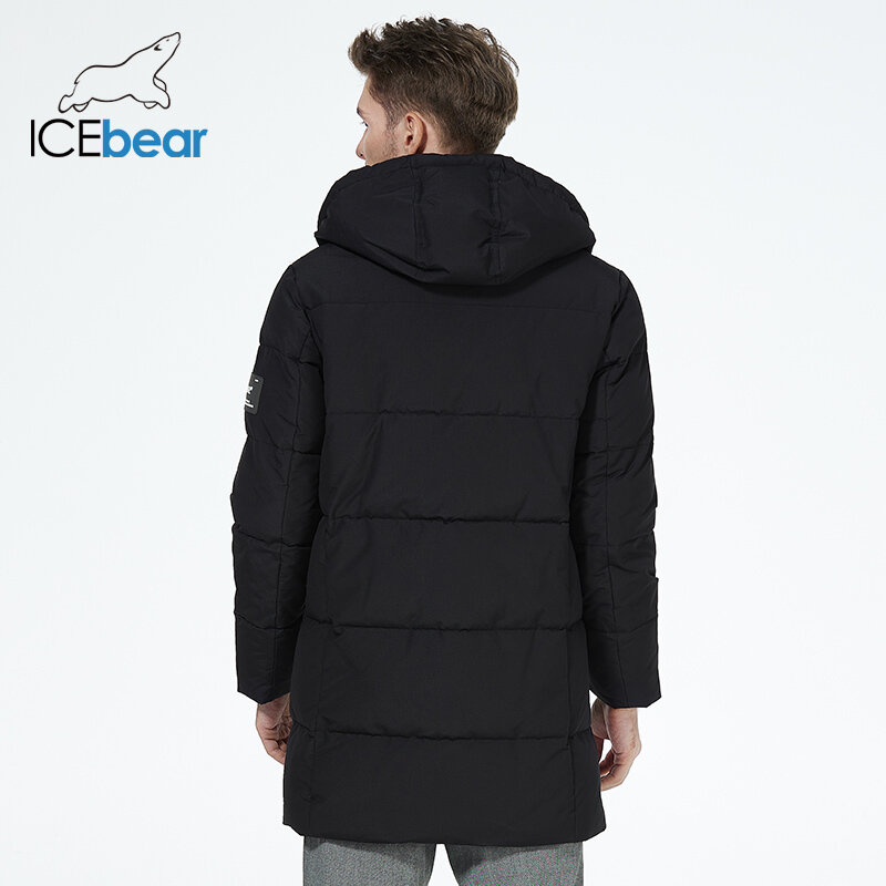 Lodowy niedźwiedź 2023 zimowa męska odzież zagęszczona ciepła męska kurtka z kapturem męska średniej długości płaszcz modna bawełniana kurtka MWD3061D