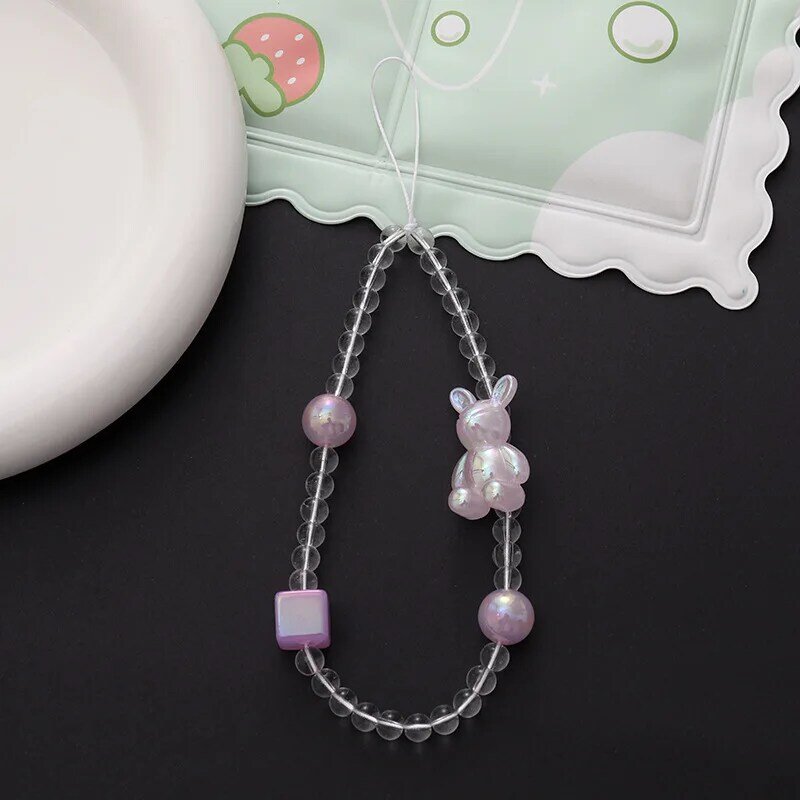 Trendy Laser Butterfly Beaded Mobile Phone Chain Lanyard Acrylic Beads Cell Phone Wrist Strap Phone Pendants Hanging Cord