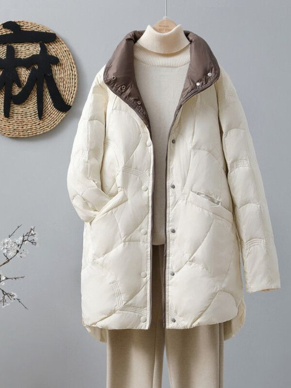 Abrigo de plumón ligero para mujer, chaqueta interior de plumón de pato blanco, cuello levantado portátil, chaleco a prueba de viento, novedad de 2024