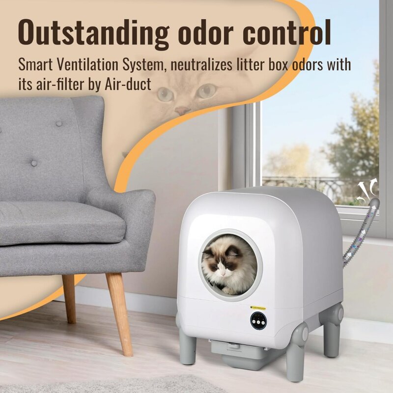 Automatic self cleaning cat litter box, app control smart litter box with 100L x-large space, superior security system protectio