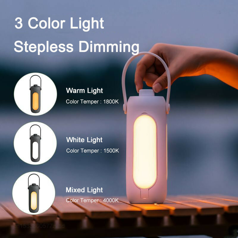 Portable LED Camping Light Three Color Tent Lamp Stepless Dimming Ambient Lamp 10000mAh Power Bank USB-C Rechargeable Flashlight