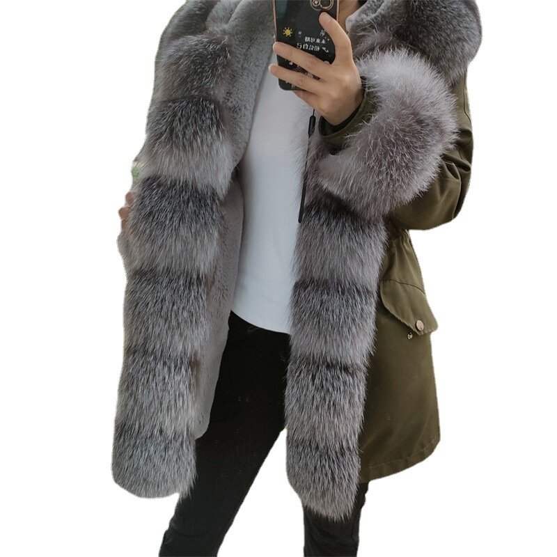 Пальто женское зимнее средней длины со съемным мехом внутри, 2024