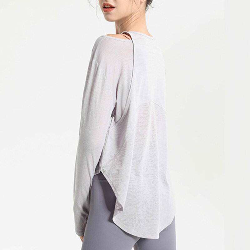 Aiithuug-camisetas de Yoga de dos piezas para mujer, camisas suaves de manga larga, de secado rápido, transpirables