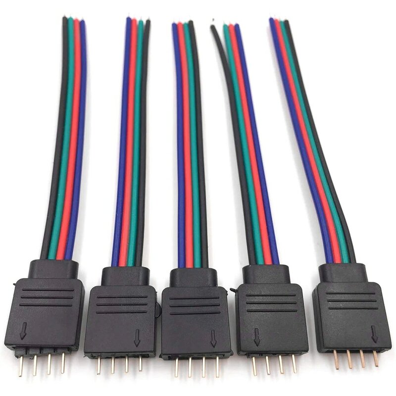 10 peças, conector de luz de tira de LED RGB RGBW, conector macho e fêmea, tomada, cabo de conexão para 5050 RGB RGBW, luz de tira de LED