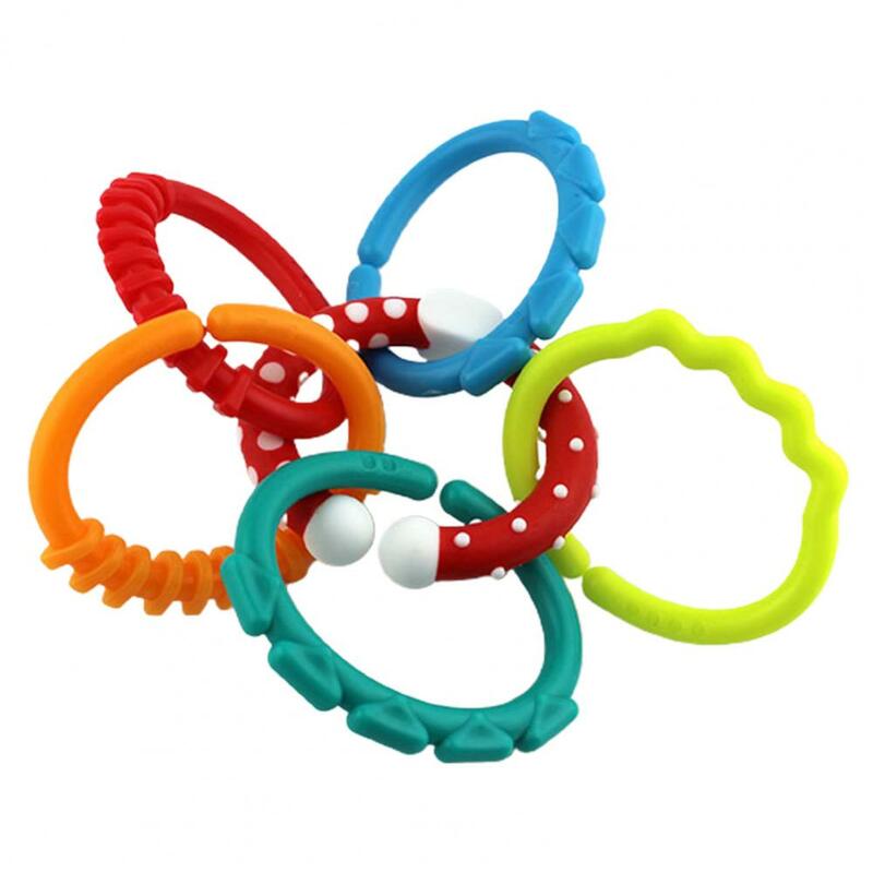 Sonajeros mordedores portátiles de colores para niños, juguetes de agarre suave, 6 piezas