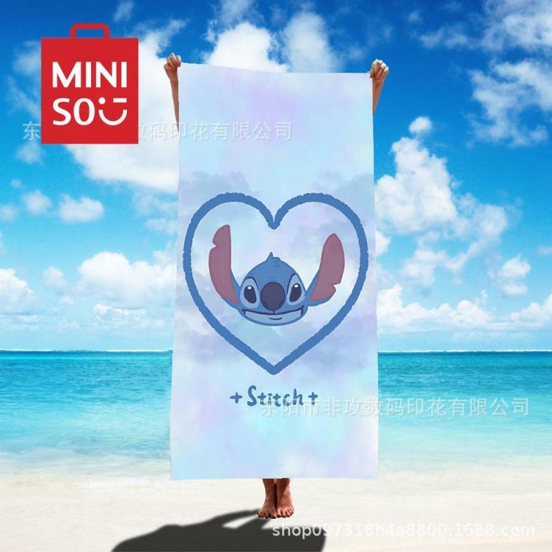 Новинка 2024, пляжное полотенце с вышивкой MINISO Kawaii Disney, милое мягкое абсорбирующее быстросохнущее полотенце с героями аниме, детское банное полотенце с принтом