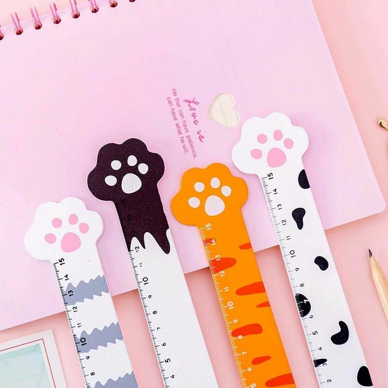 Wooden Stationery School Supplies Student Gift Office Drafting Ruler Measuring Tool Cat Claw Ruler Cartoon Straight Ruler