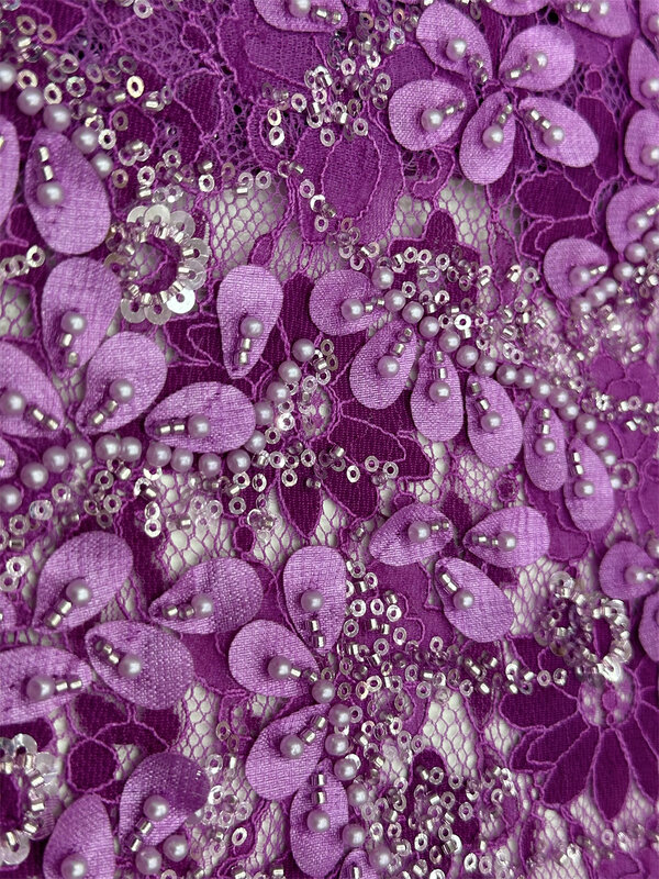 Африканская кружевная ткань для жениха 2024 высокого качества, тканевые Бусины кружева, фиолетовые блестки, тюль, свадебные платья, вышивка, сетка, ткань, 5 ярдов