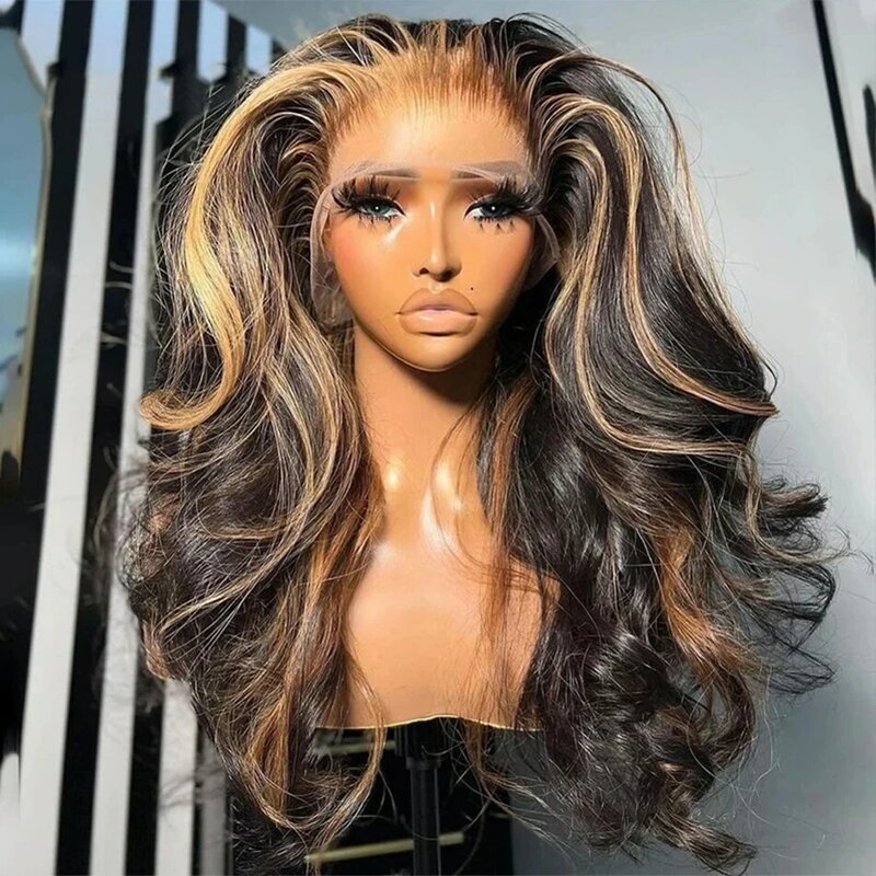 4/27 podkreśla peruka Body Wave ludzkie włosy koronkowe peruki z przodu brazylijski miód blond przezroczysty 13x6 Hd peruki typu Lace Front dla kobiet