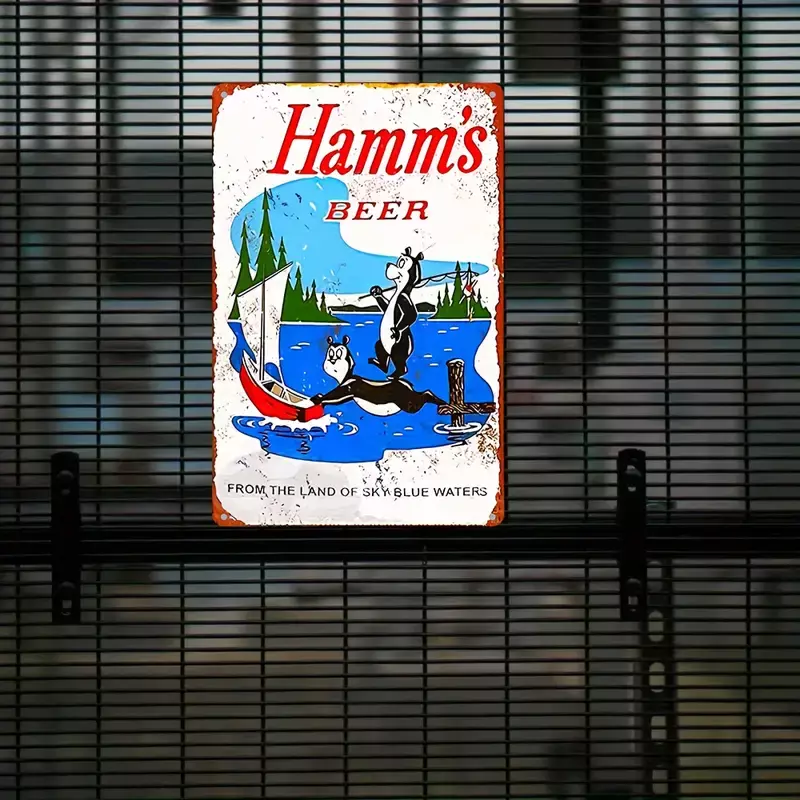 Letrero de hojalata de Metal "Hamm's BEER FROM THE LAND OF SHY BLUE WATERS", decoración de placa Vintage, arte de pared, decoración de pared, decoración de habitación, hogar, 1 unidad
