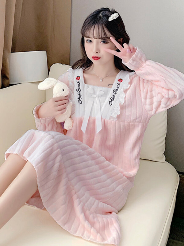 Camisola estilo princesa coreana para mulheres, pijamas simples com gola quadrada, roupa diária confortável, moda casual, suave, outono