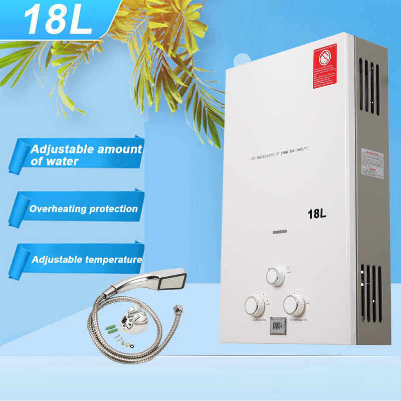 18l Lpg Gas Propaan Instant Tankless Boiler 36kw Warmwaterboiler Boiler Voor Thuis Buiten Kamperen Met Douchekop Kit