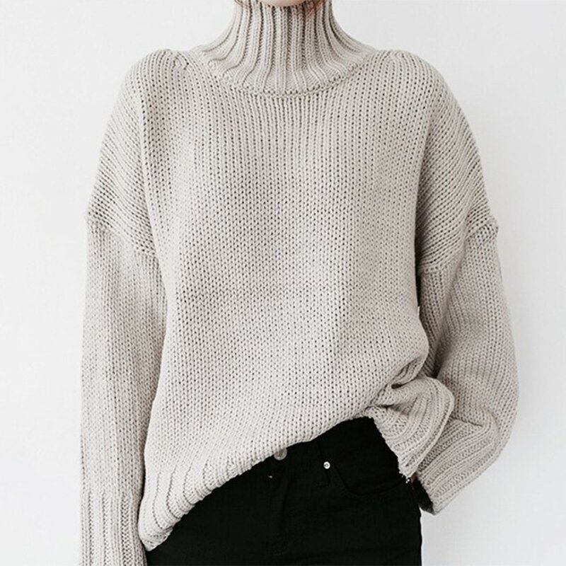 Jesienno-zimowy 2023 damski sweter z golfem gruby ciepła odzież uliczna Top Oversized luźny, dzianinowy sweter damskie swetry