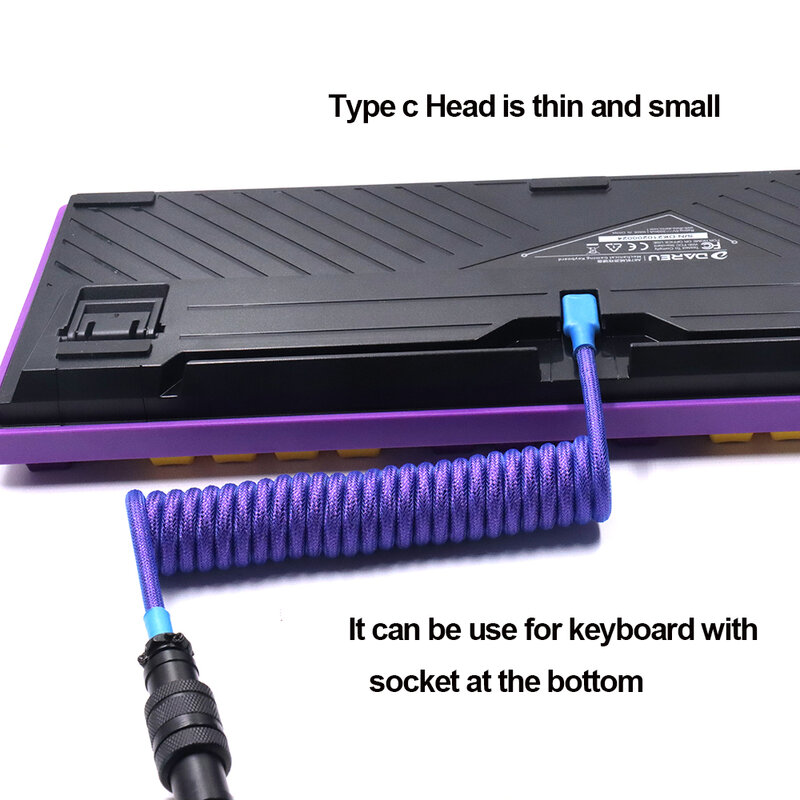 Lano-Custom Tipo C Data Spring Cable para jogos, teclado mecânico enrolado, bobina de aviador, USB espiral C, Paracord, GX16