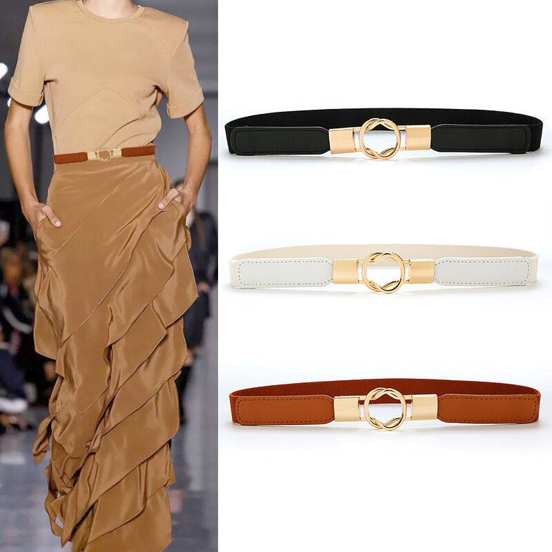 Moda fivela de metal fino elástico cintura cinto listrado elástico cintura elegante feminino acessórios cinto feminino 2022