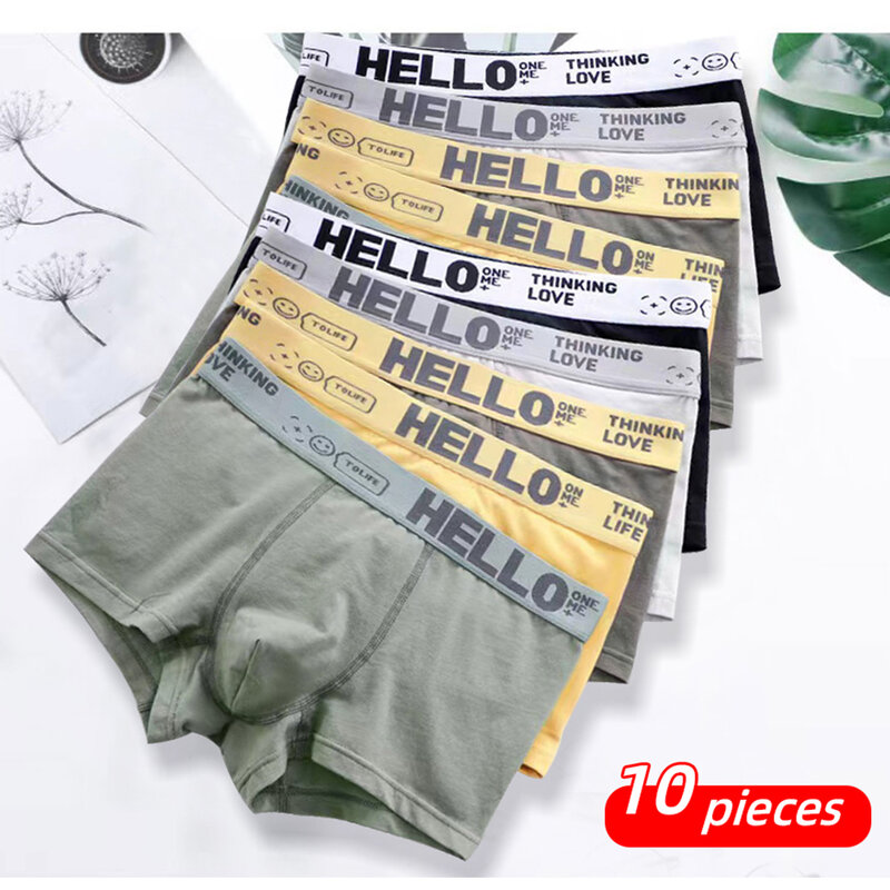 10 Pcs Men's Panties Boxer Briefs Breathable Underwear Men Shorts Underpants Comfortable Boy Boxers Plus Size M-4XL