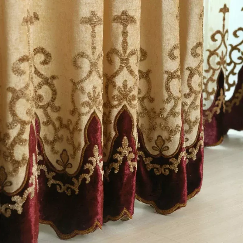 Cortina bordada de camada dupla, estilo europeu, high-end, luxo, chenille, sala de estar, quarto, venda quente