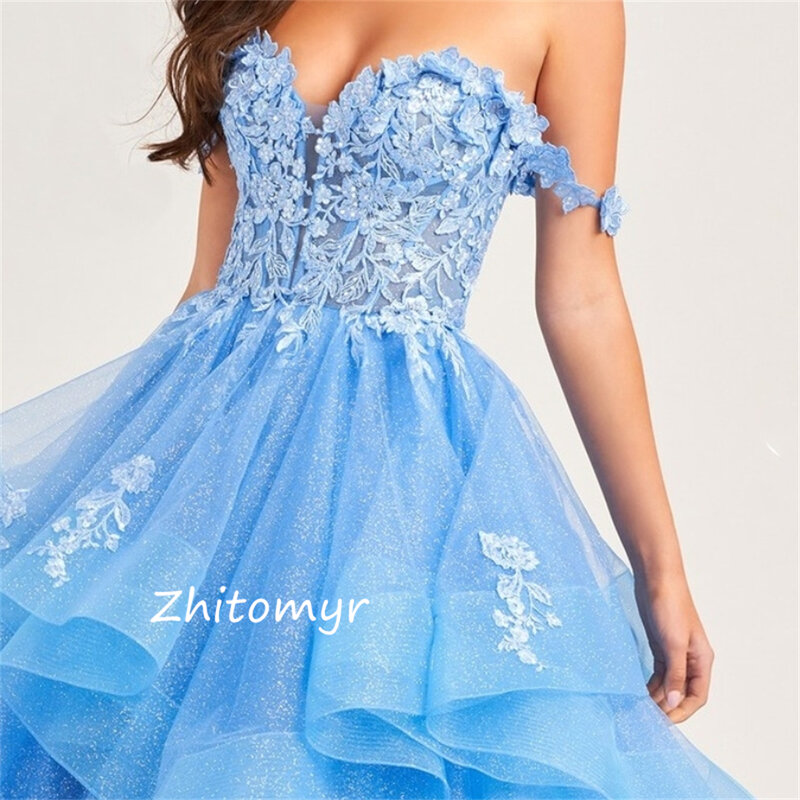 Mesprit Intricate Exquisite Off-the-shoulder Ball gown Applique Draped Floor length Skirts Organza Prom Dresses