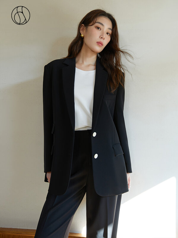 DUSHU-Terno feminino com gola flip estilo viajante, conjuntos de blazer e calças, casaco solto, estilo escritório, novo, outono