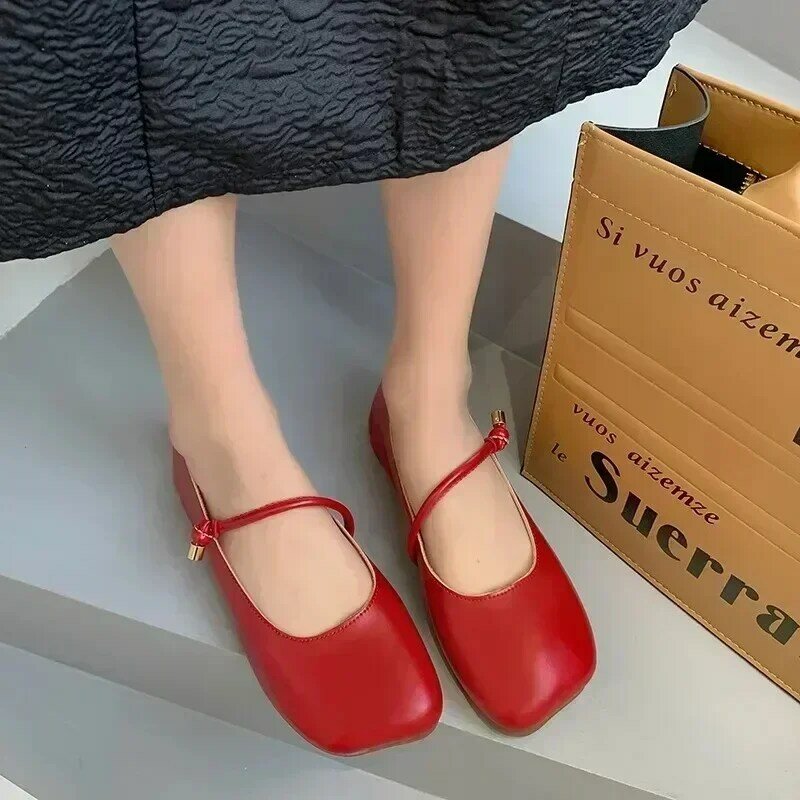 Płaskie buty damskie 2024 Damskie buty wsuwane z kwadratowym noskiem Mary Jane Shoes Sweet Dress Flat Soft Sole Lekkie buty
